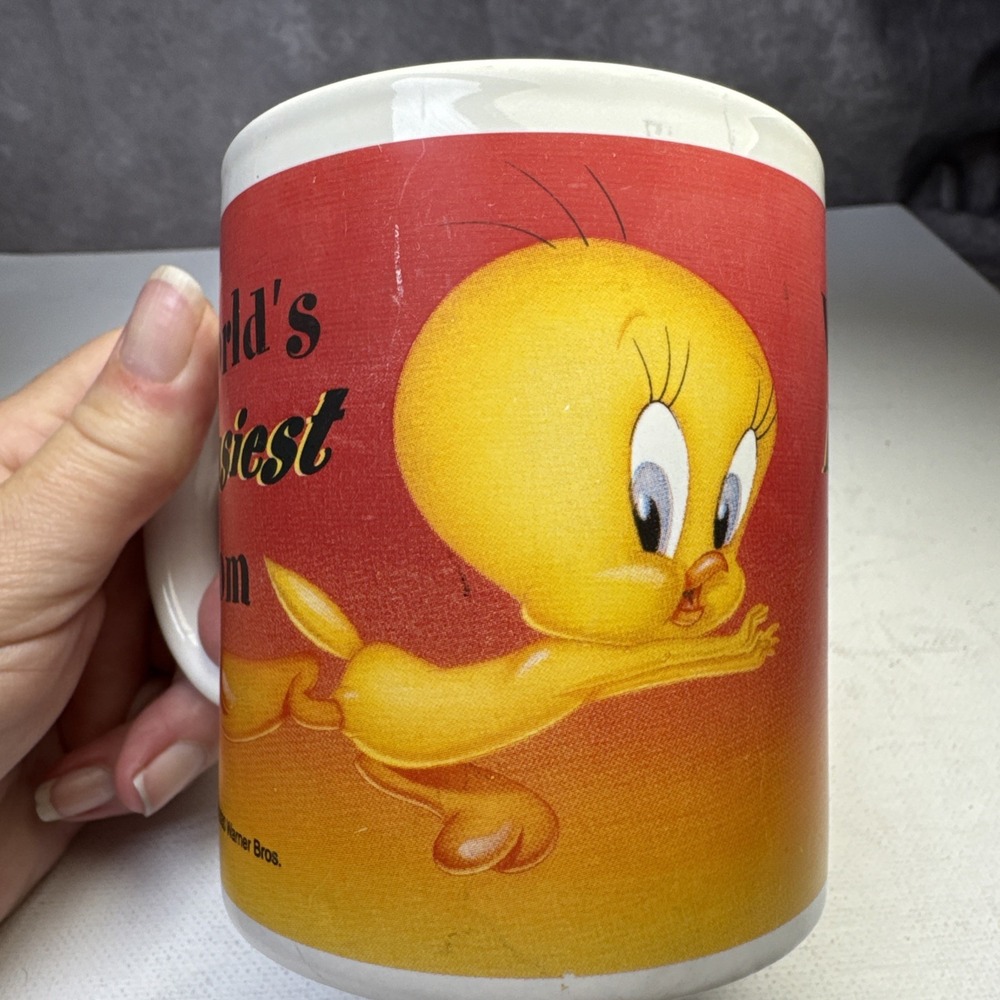 Tweety Bird VTG 2000 "School Design" Worlds Busiest Mom 10 oz Coffee Tea Cup Mug